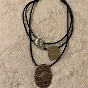 Chicos multi strand medallion adjustable silver tone necklace